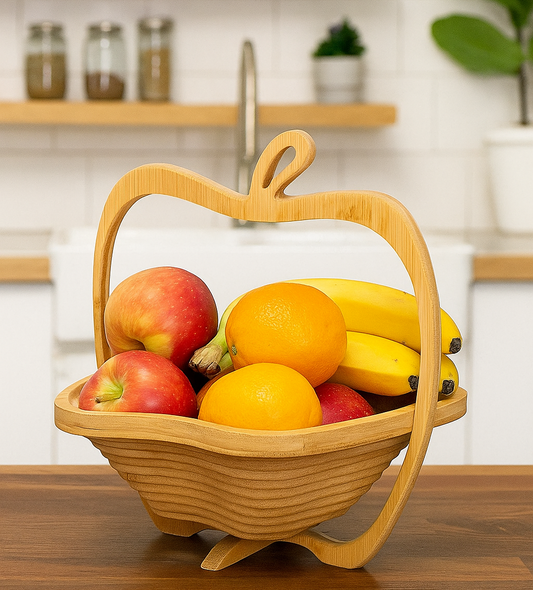 Panier Pliable en Bois – Design Pomme Élégant